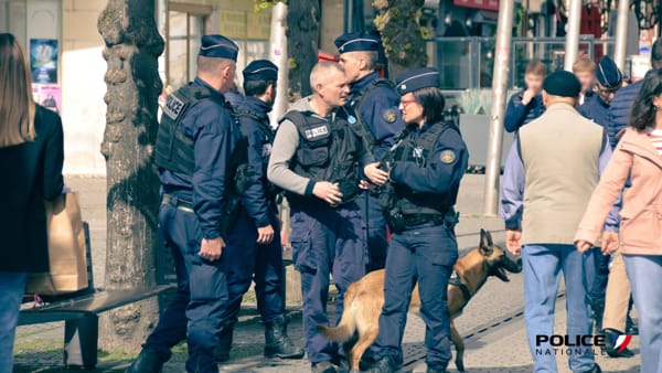 Contrôle policier avec un chien détecteur de drogues
